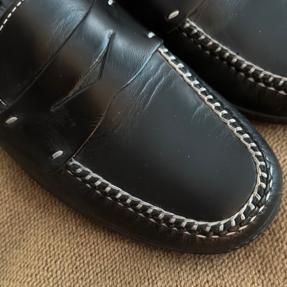 Black Leather Penny Loafers Slip-On - Picture 3 of 5